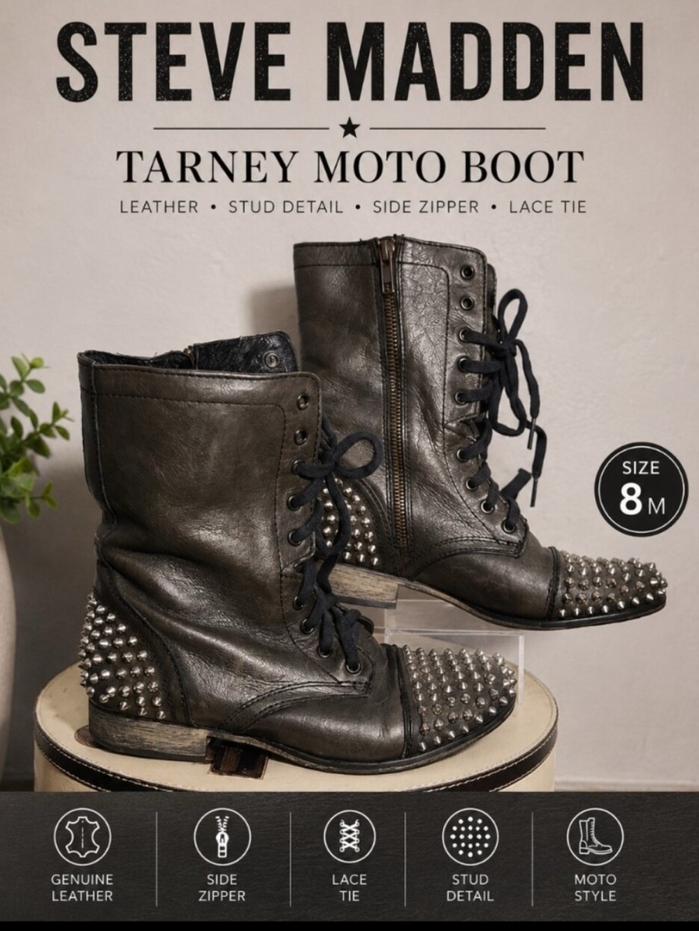 Steve Madden Black Studded Moto Boots
